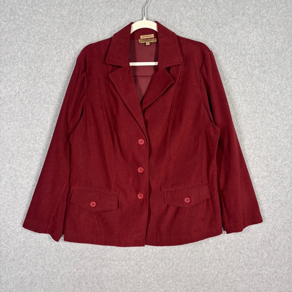 Notations Faux Suede Blazer 1X Burgundy Stretch Career Church Grandma Suit‎